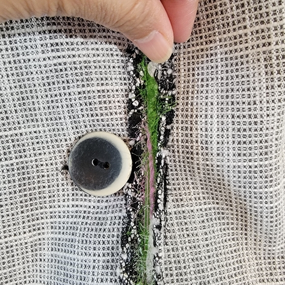 VTG Gray Tweed Single Breasted Blazer Sz 12 Silk Blend Colorful Trim Corporate - Picture 6 of 12